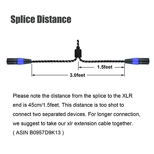 Кабел-сплитер Mugteeve XLR Y с вход от 2 штекеров до 1 штекеру, Разъемный кабел XLR за микрофон, Балансиран на Ляво и на дясно, двоен конектор