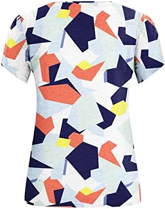 Дамски Памучен Тениска Свободно Намаляване с Дълбоко V-образно деколте и Графичен Дизайн, Блуза за Почивка, Риза за Дами, Есента-Лято,