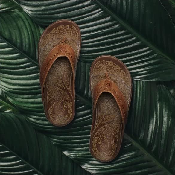 Мъжки плажни сандали OluKai Hiapo, Джапанки от естествена кожа, Компресиране Формованная стелка и удобна засаждане, подметка