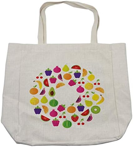Чанта за пазаруване Ambesonne Плодове, Вкусни Кръг от Анимационни натурални продукти за однотонном фона на принтом, Дългогодишна