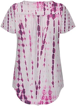 Негабаритная Лятна Тениска за Жени за Боядисана Туника с Рюшами, Блузи с V-образно деколте и Къс Ръкав, Ежедневни Блузи