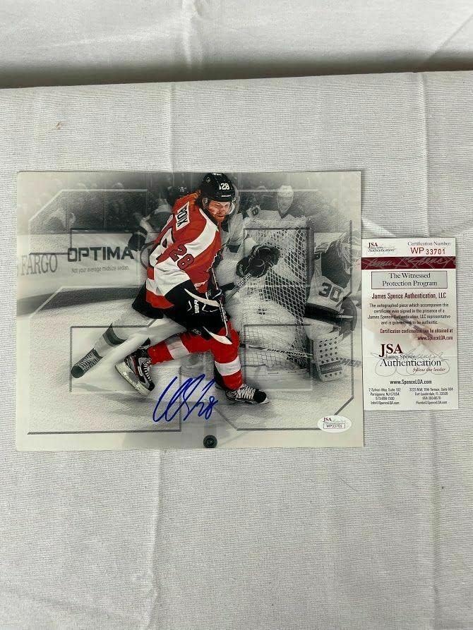 Клод Мазнина подписа Флайърс с автограф 8x10 снимка JSA - Снимки на НХЛ с автограф