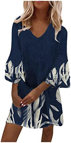 NOKMOPO Рокля-пуловер за жени, Женско Модно Темпераментное Елегантна Мини рокля с V-образно деколте и ръкави 3/4 с принтом