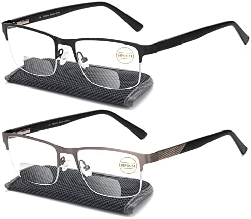 Missfive Мъжки Бифокални Очила за четене Премиум-клас с блокиране на синя светлина, 2 комплекта компютърни Ридеров В Метална рамка, Без