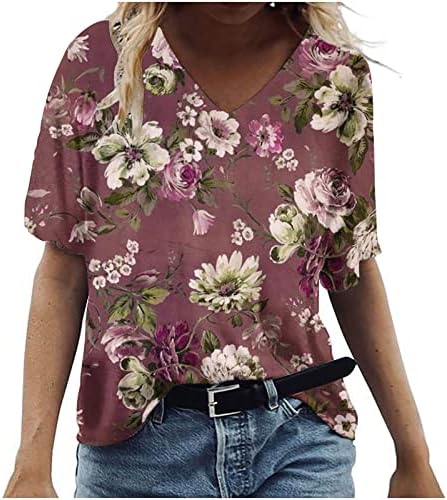 Ежедневна Блуза-риза за Момичета От Памук с Къс ръкав Vneck с Цветен Модел на Свободния Плюс Намаляване на Размера на Ризата Свободно Намаляване