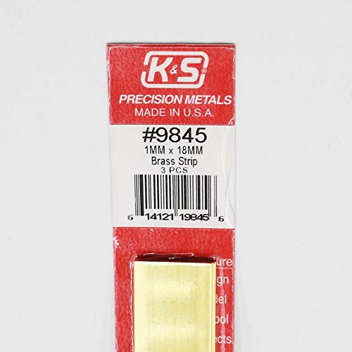 Латунная лента K&S 9845, дебелина 1,0 мм, ширина 18 мм, с дължина 300 мм, 3 Броя, Произведено в САЩ