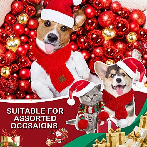 Коледна шапка на дядо коледа за кучета и шал от 6 теми, в комплекта са включени 3 Регулируеми Коледни шапки за котки и