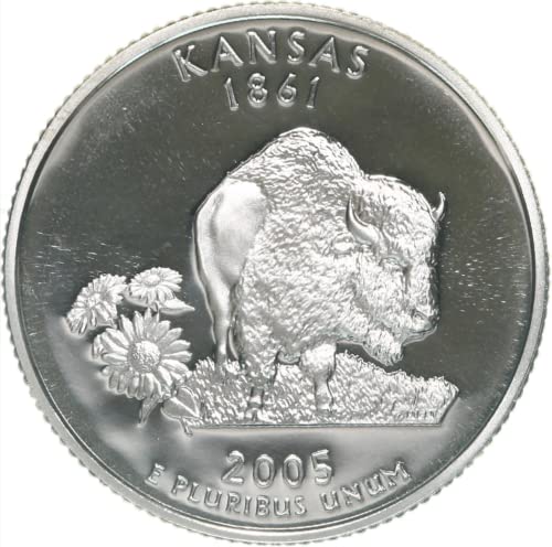 Сребърна монета Канзасской проби от 2005 г., като една четвърт от 25 цента (1/4 долара). От отворения ментов набор от 25 цента (1/4