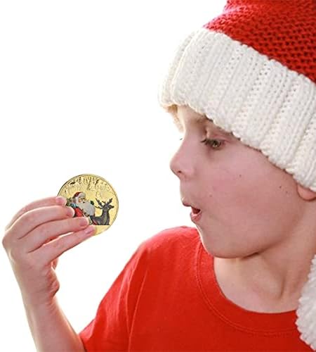 6шт Коледни Възпоменателни Монети нова година подаръци Сувенирни Монети Коледна Монета с Прозрачен Пластмасов калъф за Коледни Чорапи