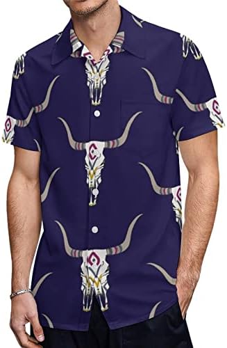 Мъжка риза Редовен Намаляване с Принтом Черепа Биволско, Блузи с Къс ръкав, Ежедневни Тениски от Полиестер с джоб