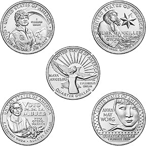 2022 P, D, S BU All 5 American Women Quarter Choice Комплект от 15 монети, Монетен двор на САЩ, без да се прибягва