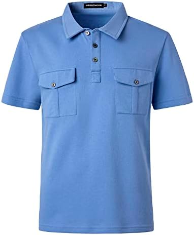 Мъжка риза с къси ръкави Herothorn, Памучен Тениска с къс ръкав, Приталенная Риза за голф Pique Slim Fit с Двойни джобове
