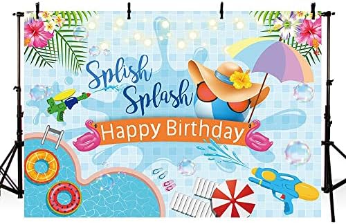 AIBIIN 7x5ft Годишният Фон за Рожден Ден Splish Splash Украса за Парти Край Басейна Аксесоари Воден Пистолет Цветя По повод рождения