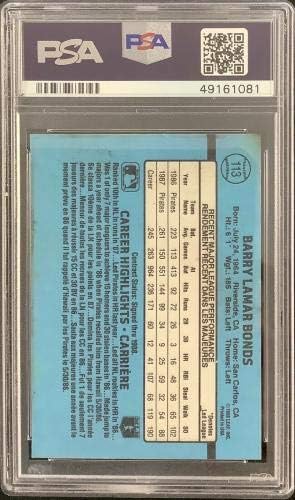 Бари Бондс е Подписал Бейзболна картичка 1988 Leaf 113 С Автограф MVP PSA / DNA Auto 10 Бейзболни картички с автографи на MLB