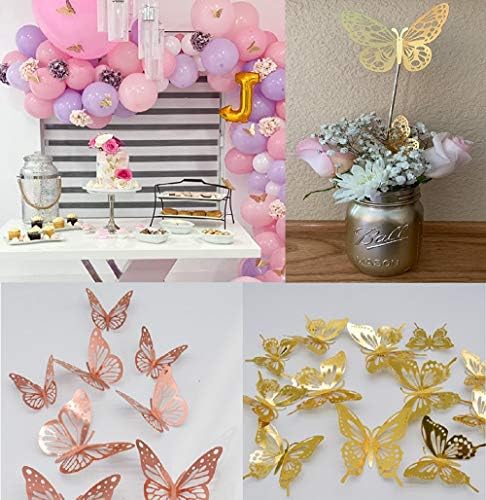 3D Стикери за стена с пеперуди, 48ШТ Златни Стикери за стена с Пеперуди, Декорация, Стикери с 4 Шарки на Пеперуда, Златни Вечерни Декорация
