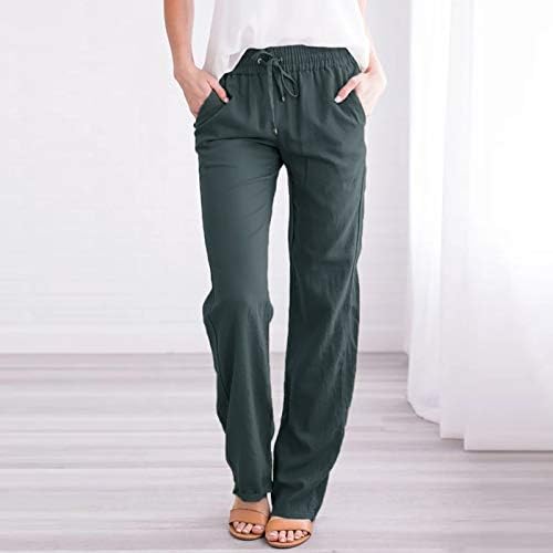 Дамски спортни панталони-капри HonpraD, широки памучни панталони, обикновена директни дълги дамски ежедневни панталони с еластичен ластик