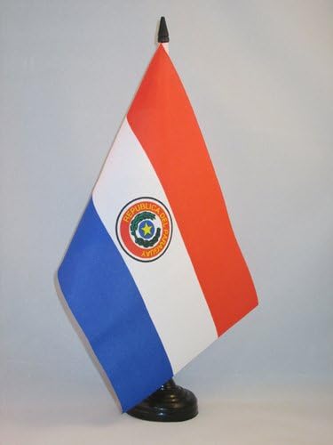 AZ FLAG Тенис на Флаг Парагвай 5 x 8 - Тенис на флаг Парагвай 21 х 14 см - Черна Пластмасова Пръчка и Основата на