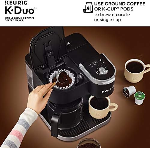Tea Keurig K-Duo за приготвяне на кафе вливане на порция и 12 чаши в гарафа, която е съвместима с чушките, K-Cup и прясно смляно